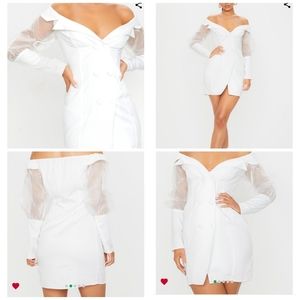 PLT White Organza Sleeve Button Down Bodycon Dress